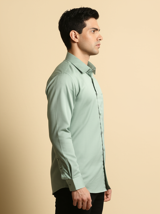 Mitty Light Green Stretch Solid Full Sleeve Shirt for Men