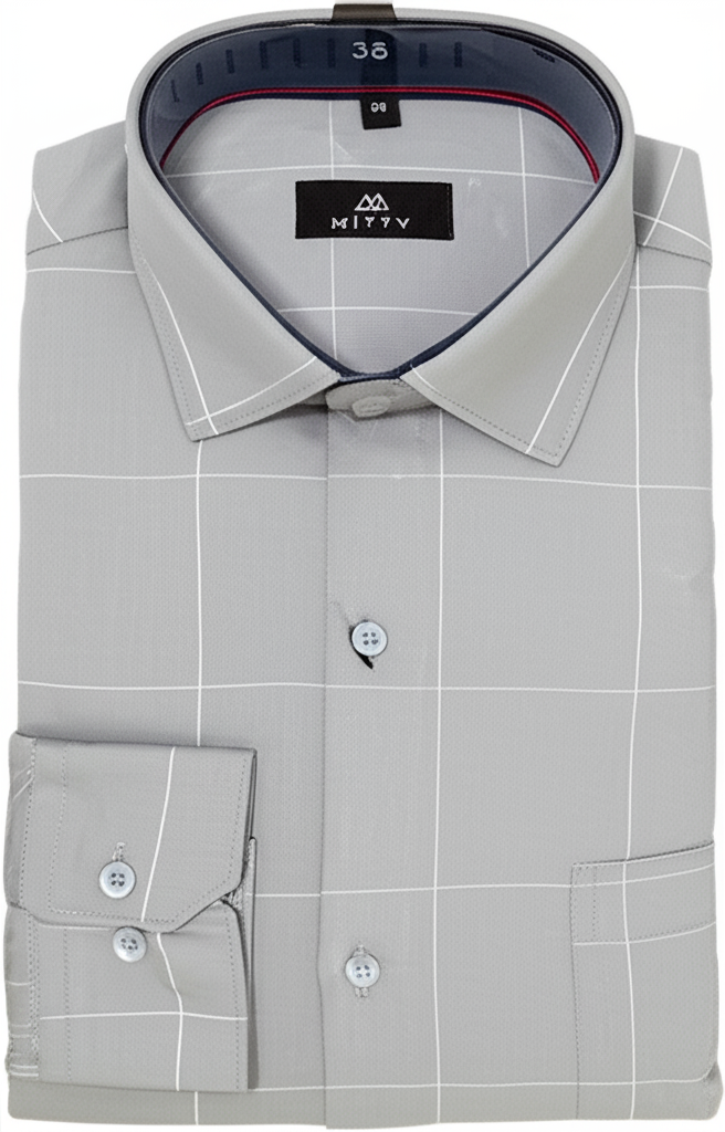 Mitty Light Grey Grid Pattern Full Sleeve Shirt for Men