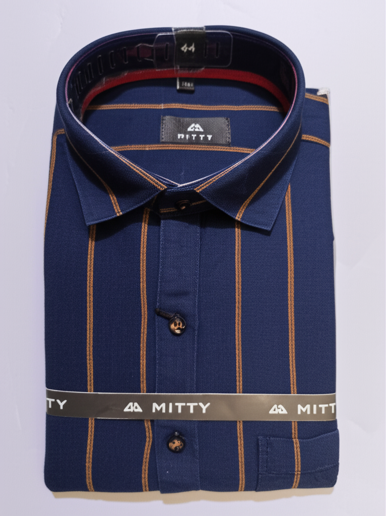 Mitty Indigo Navy Blue gold Striped Full Sleeve Shirt for Men