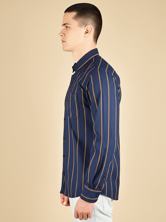 Mitty Indigo Navy Blue gold Striped Full Sleeve Shirt for Men