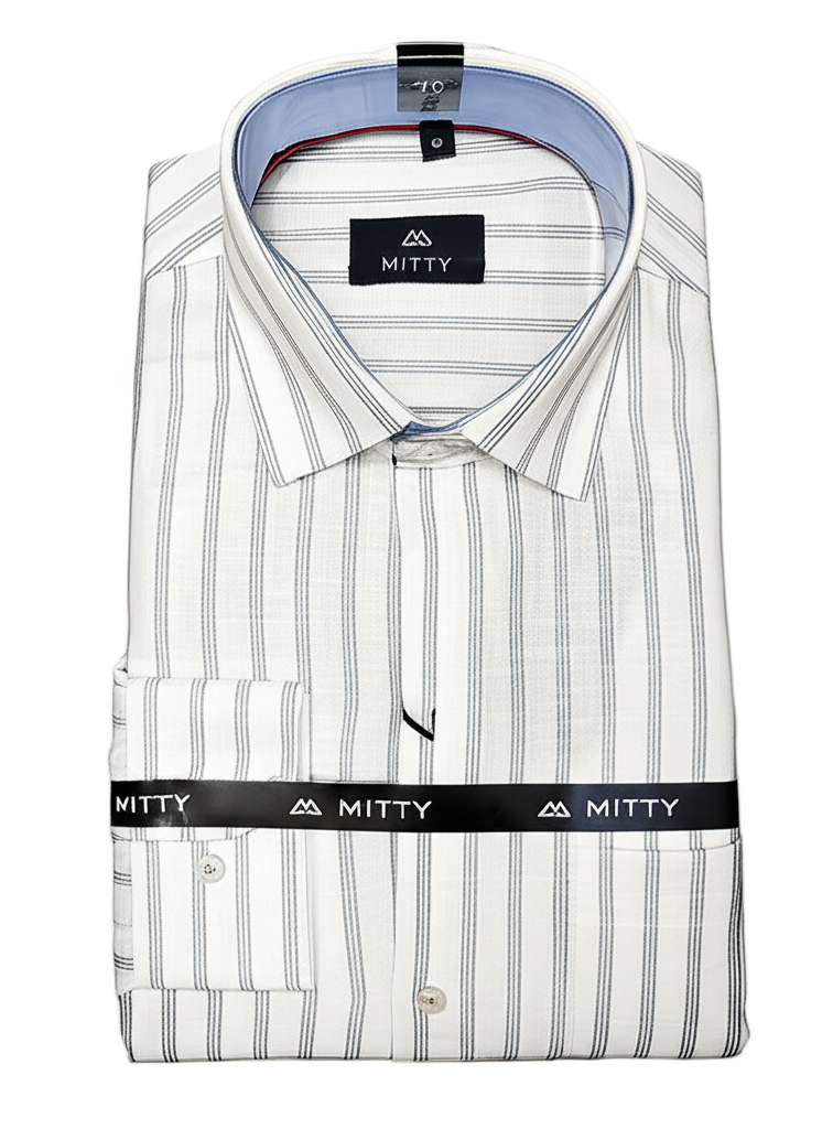 Mitty White Grey Striped Full Sleeve Linen Shirt for Men