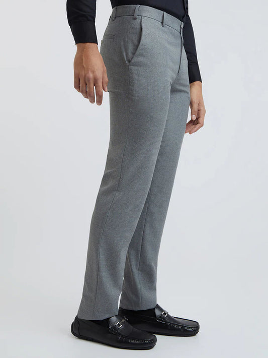 Mitty Grey Structure Slim Fit Polyester Blend Trouser
