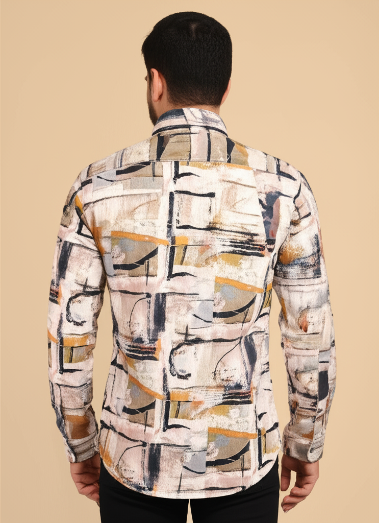 Mitty Beige Rose Floral Print Full Sleeve Shirt for Men