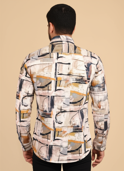 Mitty Beige Rose Floral Print Full Sleeve Shirt for Men