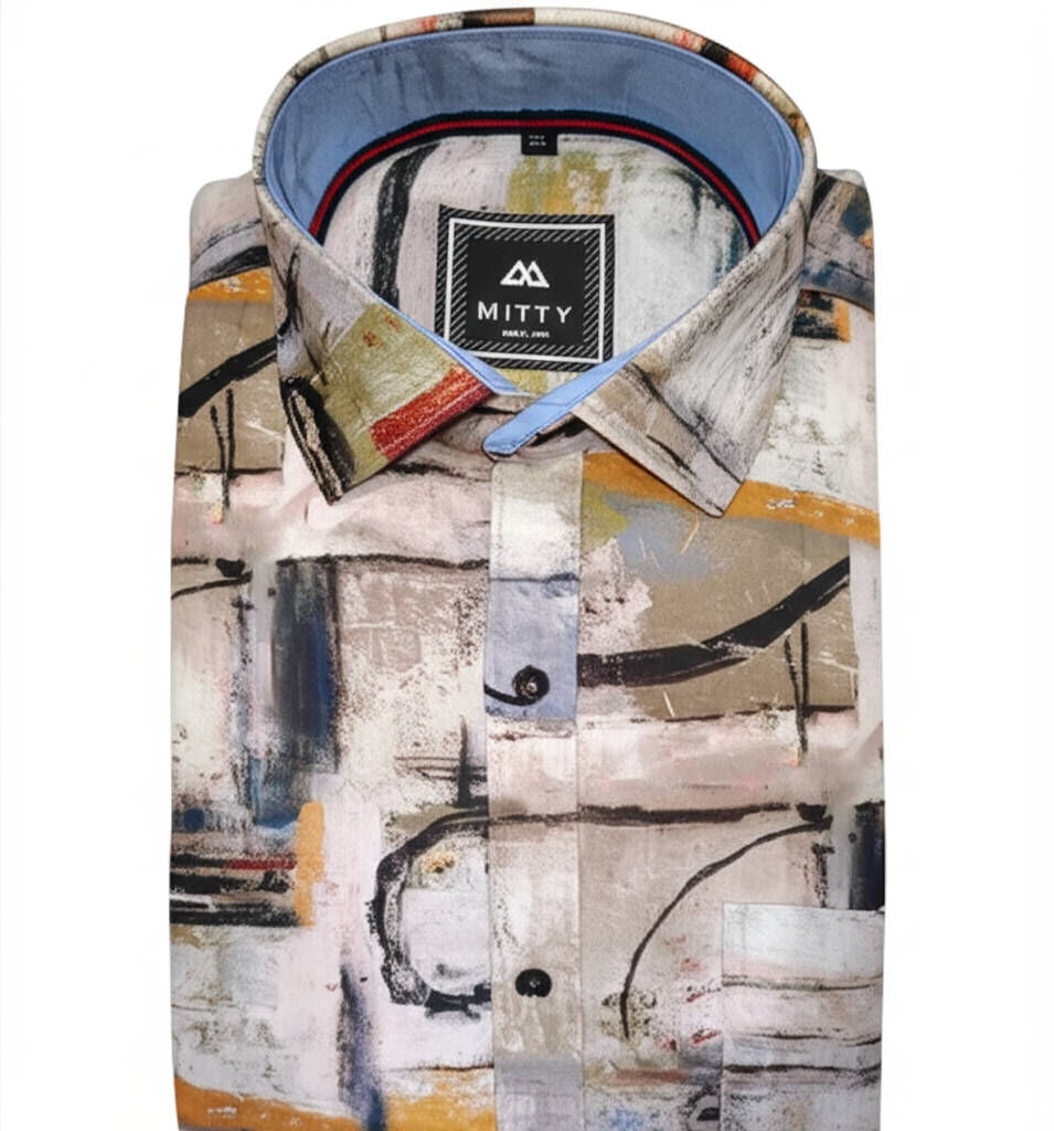 Mitty Beige Rose Floral Print Full Sleeve Shirt for Men