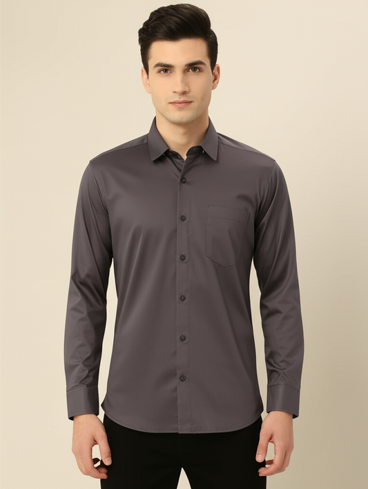 Mitty Charcoal Grey stretch Full Sleeve Shirt for Men