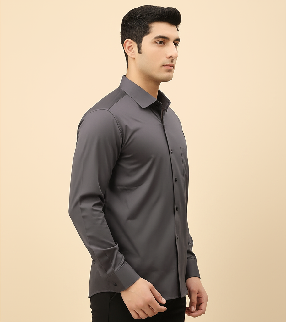 Mitty Charcoal Grey stretch Full Sleeve Shirt for Men