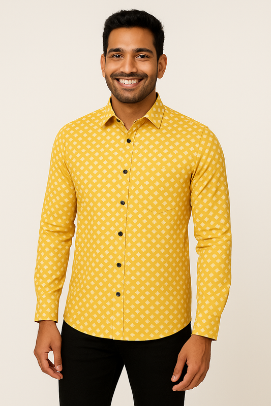 Mitty Yellow Diamond Print Full Sleeve shirt for Men