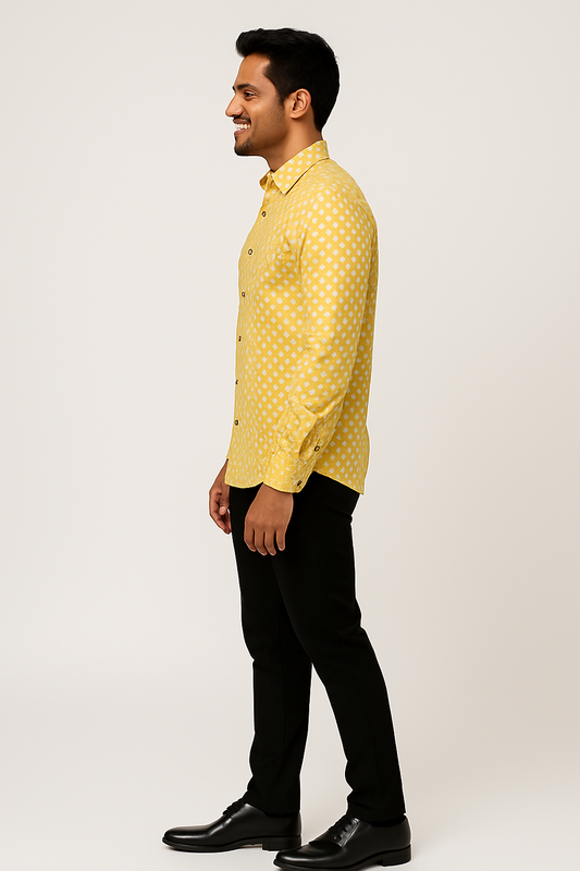 Mitty Yellow Diamond Print Full Sleeve shirt for Men