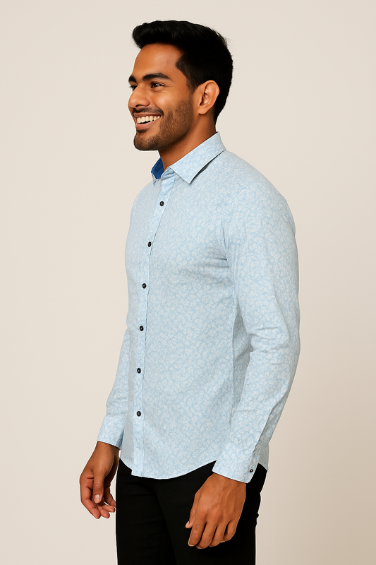 Mitty Blue Floral Print Full Sleeve Shirt for Men