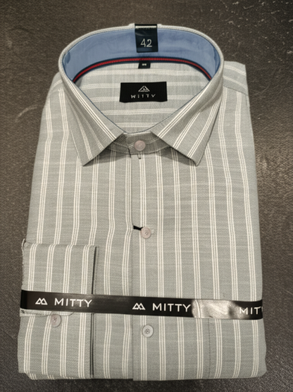 Mitty Grey and White Striped Full Sleeve Linen Shirt for Men