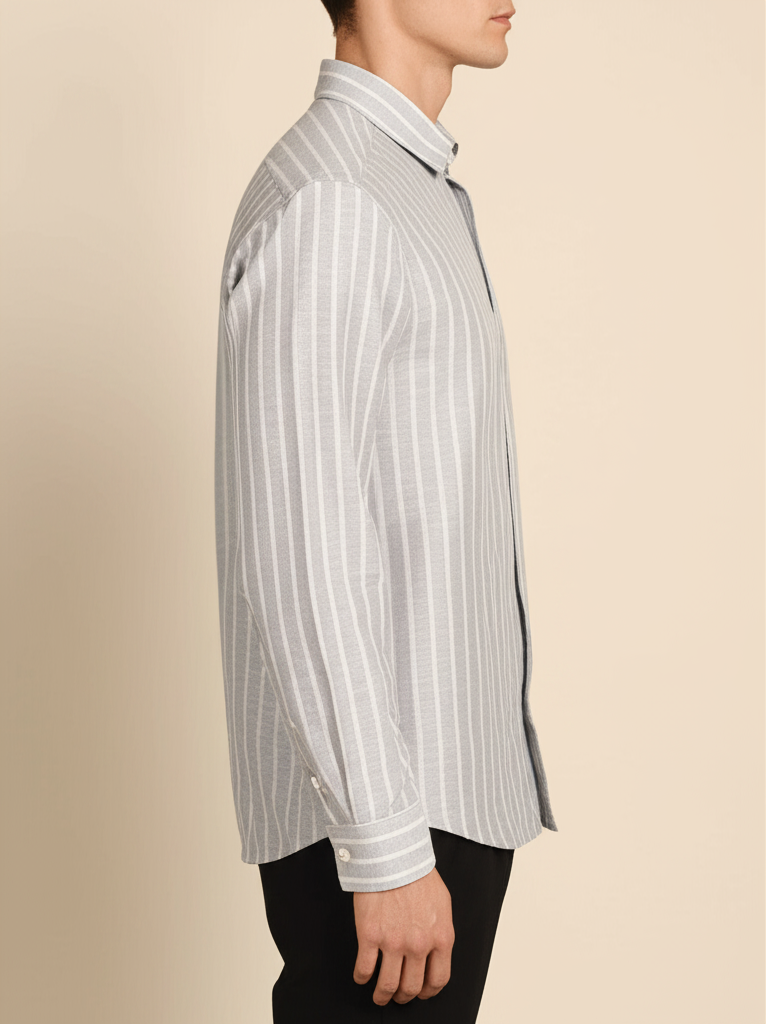 Mitty Grey and White Striped Full Sleeve Linen Shirt for Men