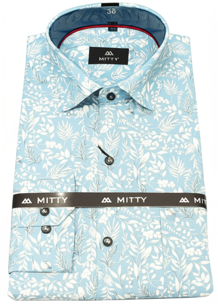 Mitty Light Blue Floral Print Full Sleeve Shirt for Men