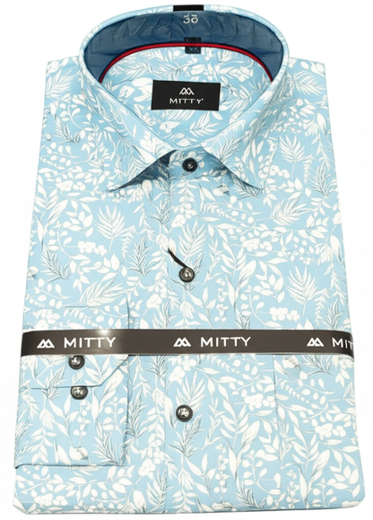 Mitty Light Blue Floral Print Full Sleeve Shirt for Men