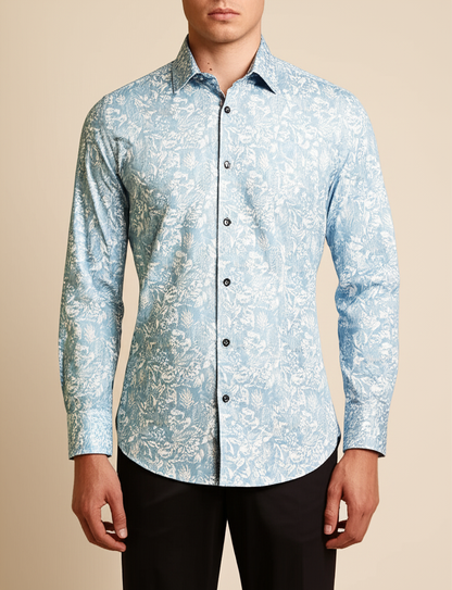 Mitty Light Blue Floral Print Full Sleeve Shirt for Men