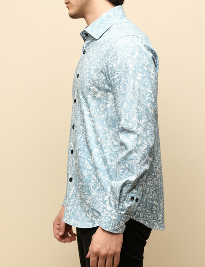 Mitty Light Blue Floral Print Full Sleeve Shirt for Men