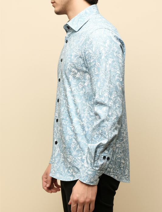 Mitty Light Blue Floral Print Full Sleeve Shirt for Men
