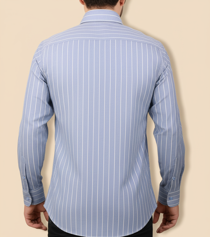 Mitty Light Blue Striped Full Sleeve Linen Shirt for Men