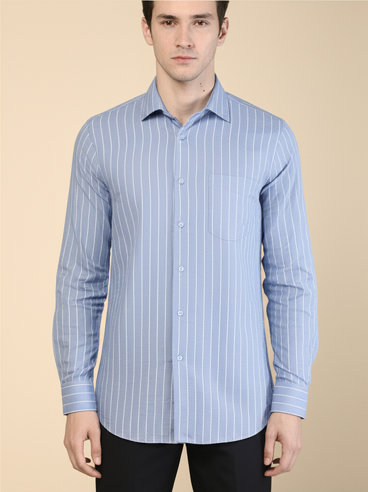 Mitty Light Blue Striped Full Sleeve Linen Shirt for Men