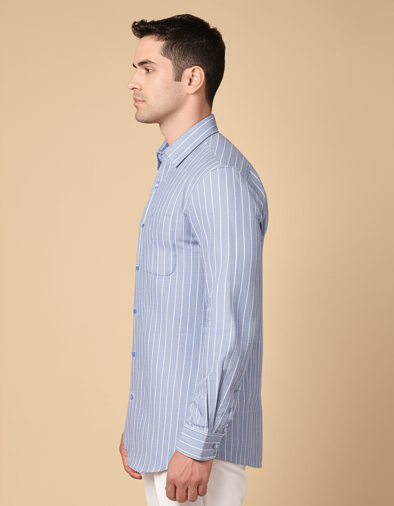 Mitty Light Blue Striped Full Sleeve Linen Shirt for Men