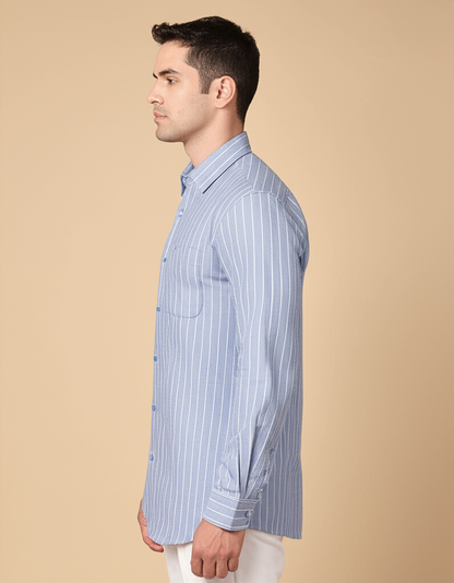 Mitty Light Blue Striped Full Sleeve Linen Shirt for Men