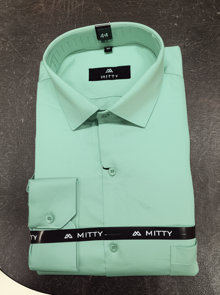 Mitty Light Green Stretch Solid Full Sleeve Shirt for Men