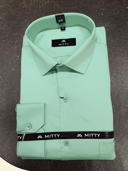 Mitty Light Green Stretch Solid Full Sleeve Shirt for Men