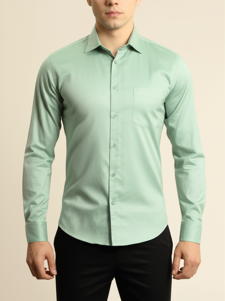 Mitty Light Green Stretch Solid Full Sleeve Shirt for Men