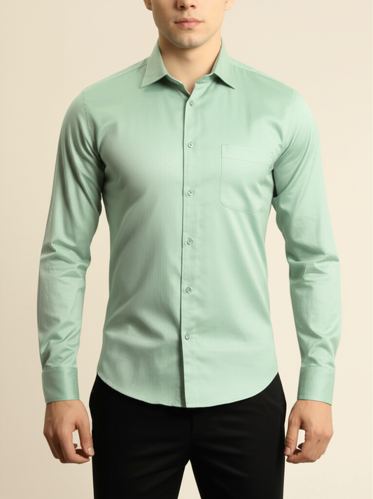 Mitty Light Green Stretch Solid Full Sleeve Shirt for Men