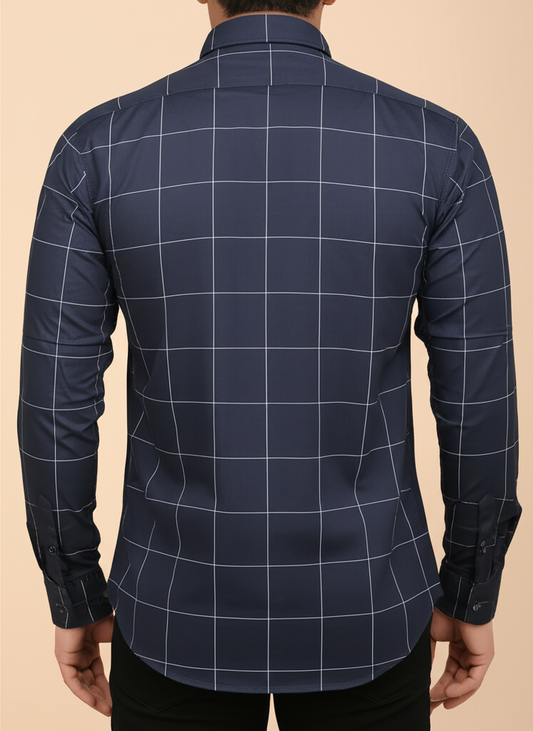 Mitty Navy Blue Checkered Full Sleeve Shirt for Men