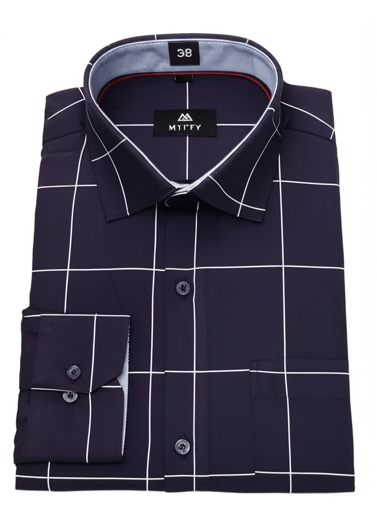 Mitty Navy Blue Checkered Full Sleeve Shirt for Men