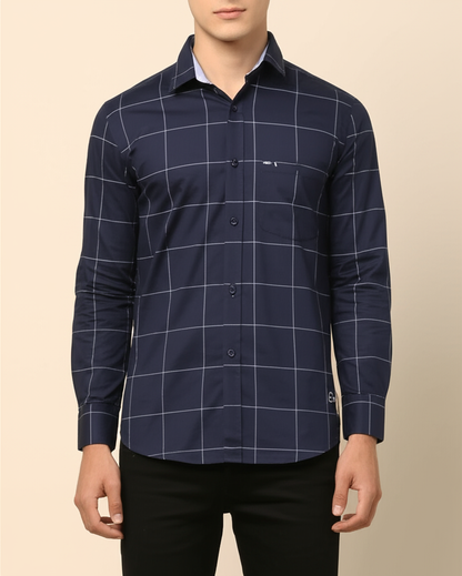Mitty Navy Blue Checkered Full Sleeve Shirt for Men