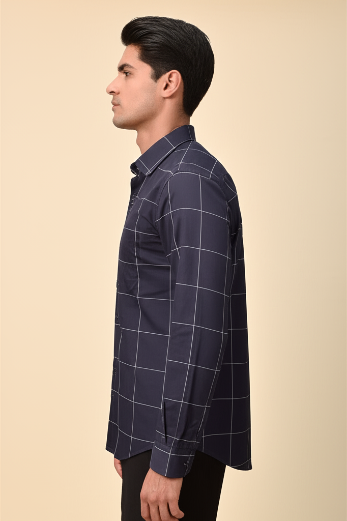 Mitty Navy Blue Checkered Full Sleeve Shirt for Men