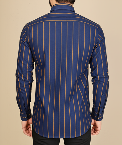 Mitty Indigo Navy Blue gold Striped Full Sleeve Shirt for Men