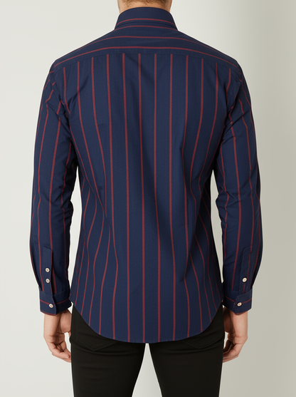 Mitty indigo Navy Blue red Striped Full Sleeve Shirt for Men