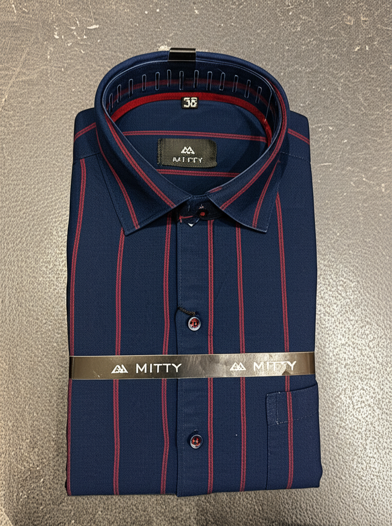 Mitty indigo Navy Blue red Striped Full Sleeve Shirt for Men