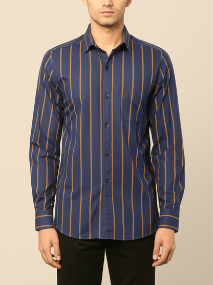 Mitty Indigo Navy Blue gold Striped Full Sleeve Shirt for Men