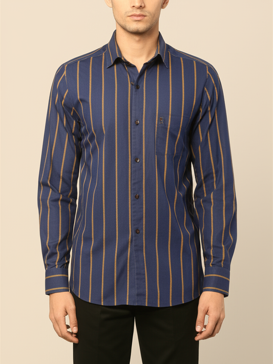Mitty Indigo Navy Blue gold Striped Full Sleeve Shirt for Men