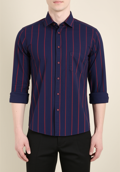 Mitty indigo Navy Blue red Striped Full Sleeve Shirt for Men