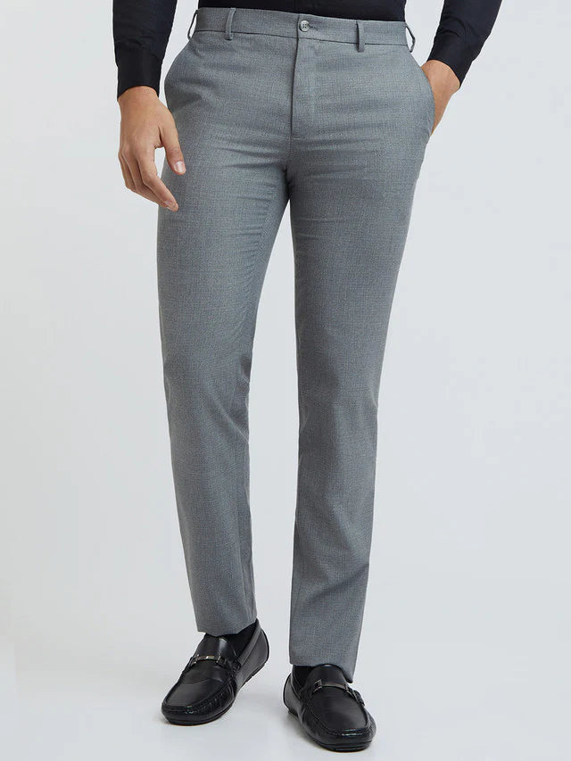 Mitty Grey Structure Slim Fit Polyester Blend Trouser
