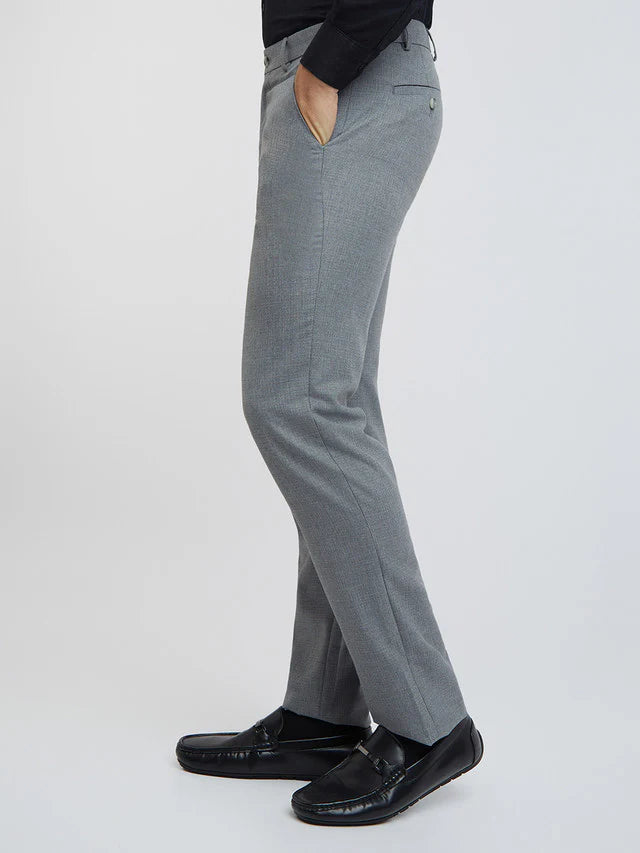 Mitty Grey Structure Slim Fit Polyester Blend Trouser
