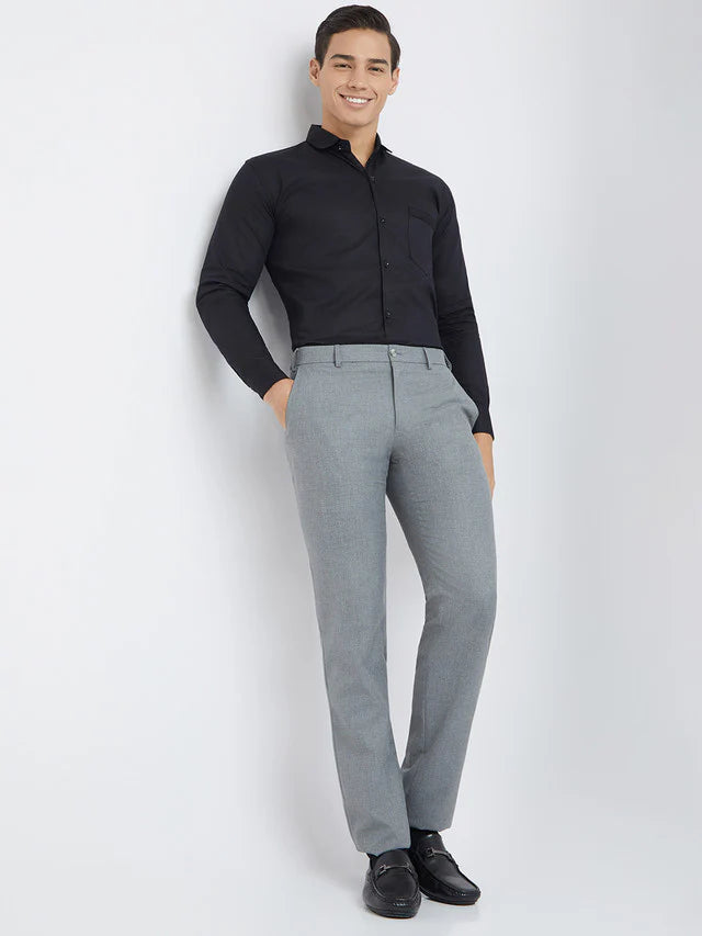 Mitty Grey Structure Slim Fit Polyester Blend Trouser