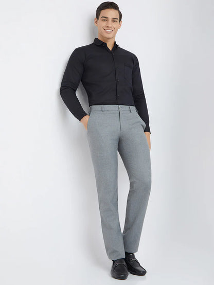 Mitty Grey Structure Slim Fit Polyester Blend Trouser