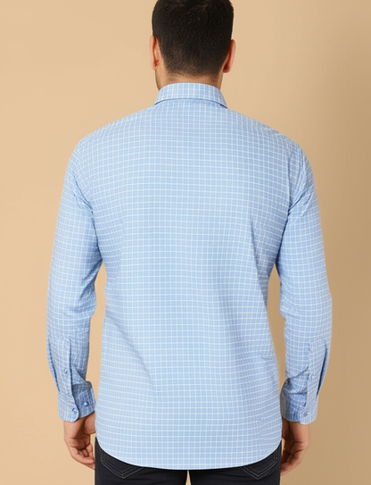 Mitty Sky Blue Checkered Pattern Full Sleeve Shirt for Men