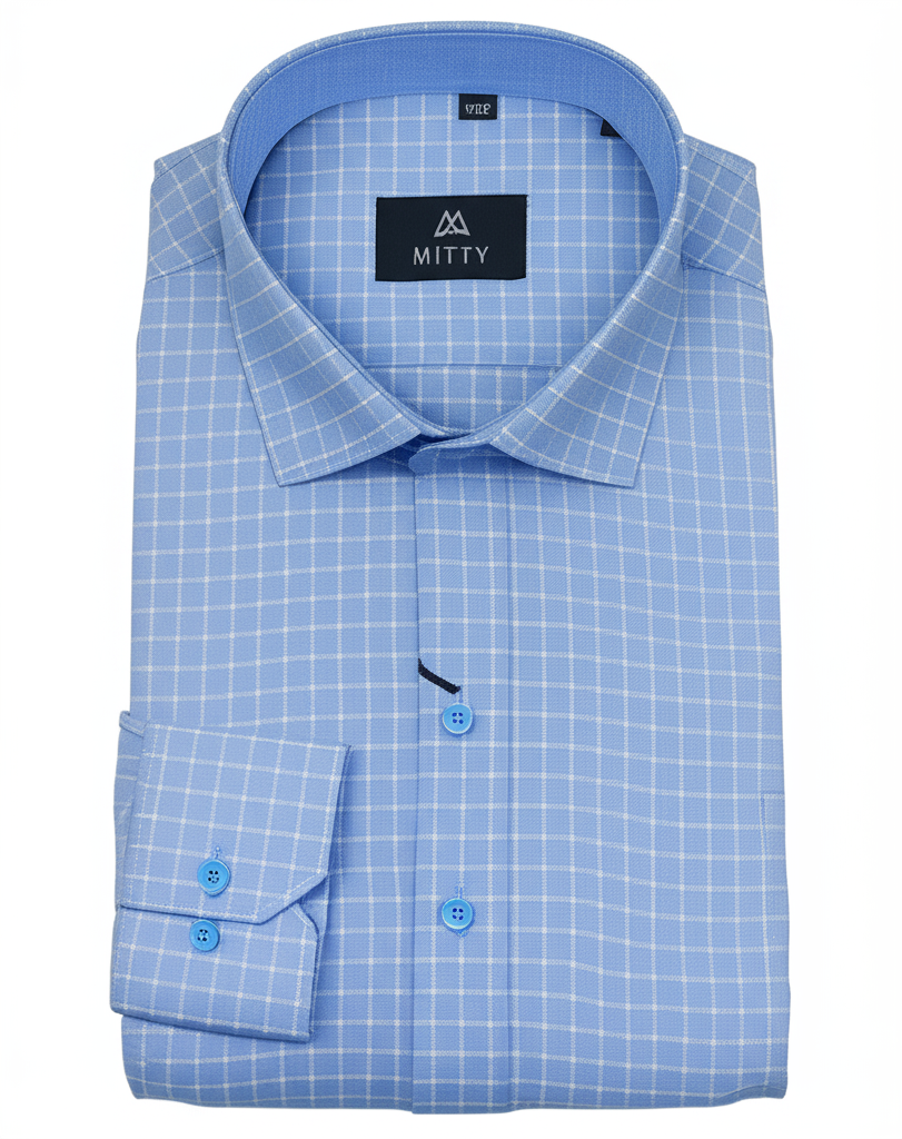 Mitty Sky Blue Checkered Pattern Full Sleeve Shirt for Men