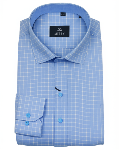 Mitty Sky Blue Checkered Pattern Full Sleeve Shirt for Men