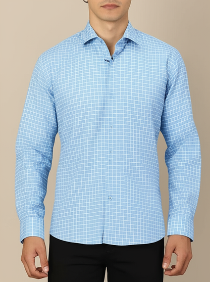 Mitty Sky Blue Checkered Pattern Full Sleeve Shirt for Men