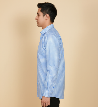 Mitty Sky Blue Checkered Pattern Full Sleeve Shirt for Men