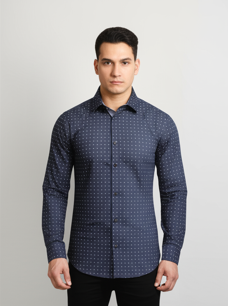 MITTY Navy Blue Patterned Cotton Full Sleeve Shirt for Men